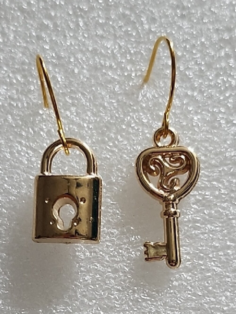 Hand Crafted Gold Padlock and Key Drop Earrings